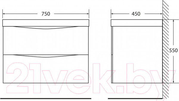 Изображение товара Умывальник BelBagno BB750/450-LV-MR-PR