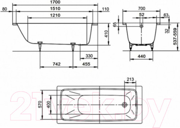 Изображение товара Ванна стальная Kaldewei Cayono 749 170x70 (easy-clean, с ножками)