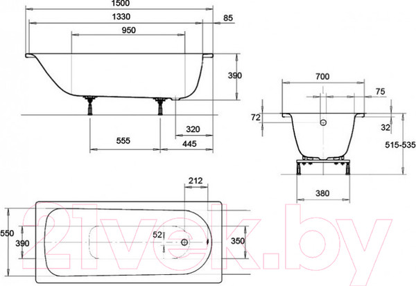 Изображение товара Ванна стальная Kaldewei Eurowa 150x70 (с ножками)