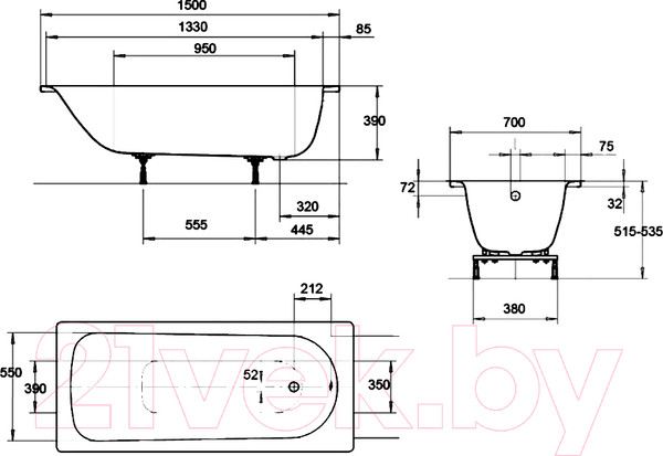 Изображение товара Ванна стальная Kaldewei Eurowa 150x70 (с ножками)