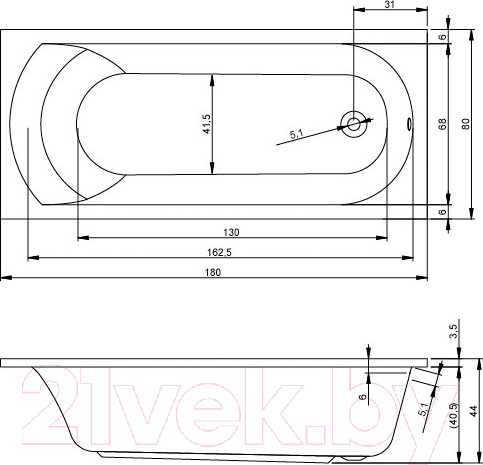 Изображение товара Ванна акриловая Riho Miami 180 / BB64005 (с ножками)