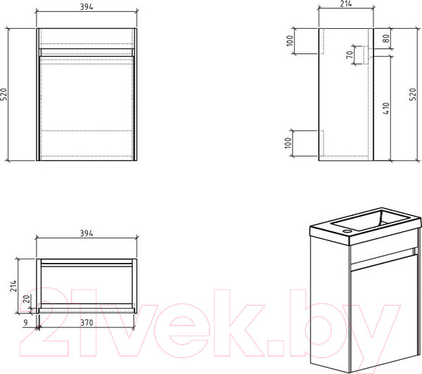 Изображение товара Тумба под умывальник BelBagno Pietra Mini-400-1A-SO-SCM-R