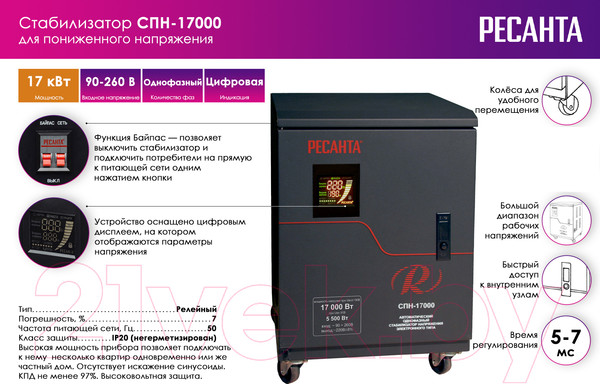 Изображение товара Стабилизатор напряжения Ресанта СПН-17000 (63/6/29)