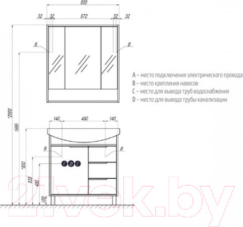 Изображение товара Тумба с умывальником Акватон Рико 80 (1A2154K1RIB90)