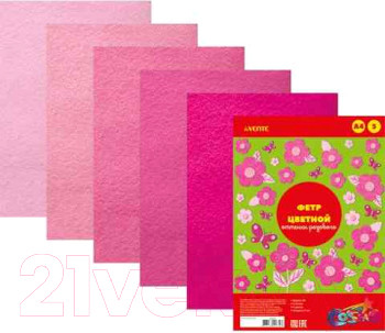 Изображение товара Набор фетра deVente Оттенки розового А4 / 8040687 (5цв)