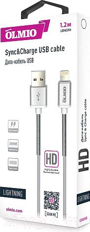 Изображение товара Кабель Olmio Hd USB 2.0 - lightning 2.1A / 038645 (1.2м, белый)