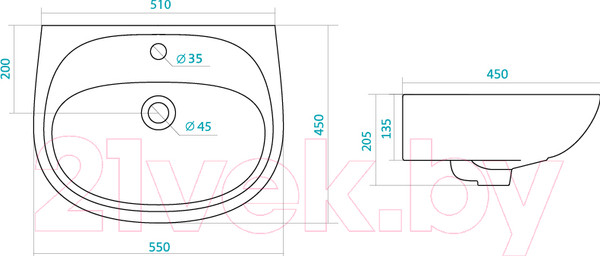 Изображение товара Умывальник Santek Анимо 55 (с отверстием и пьедесталом)