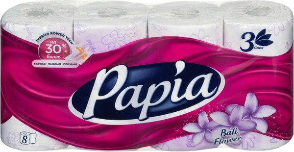 Изображение товара Туалетная бумага Papia Балийский цветок 3х слойная (8рул)