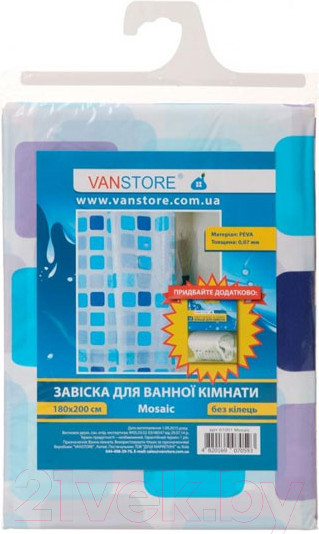 Изображение товара Шторка-занавеска для ванны VanStore Mosaic Peva 61001