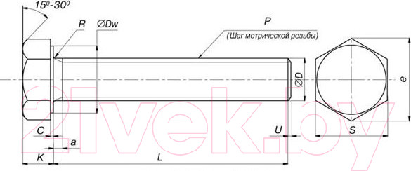 Изображение товара Болт Монтаж С шестигр. головкой М10х20/20 DIN933 прочность 5.8 / MK191206 (50шт, оцинкованный)