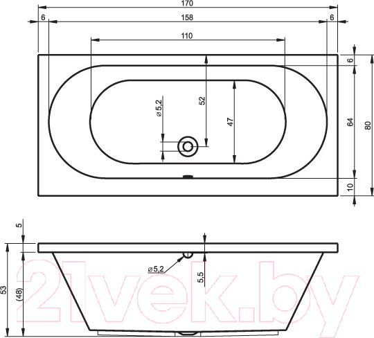 Изображение товара Ванна акриловая Riho Carolina 170 / BB53005 (с ножками)