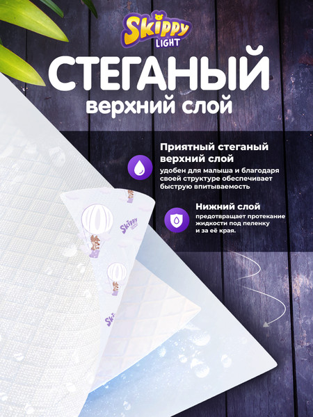Изображение товара Набор пеленок одноразовых детских Skippy Light впитывающих с суперабсорбентом 60x60 (120шт)