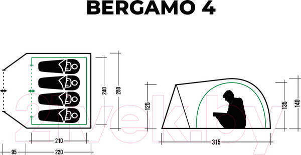 Изображение товара Палатка Trek Planet Bergamo 4 / 70206 (зеленый)