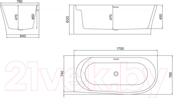 Изображение товара Ванна акриловая BelBagno BB410-1700-780-R