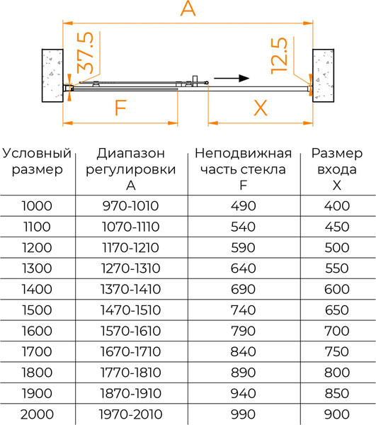 Изображение товара Душевая дверь RGW LE-12 / 34121210-11 (хром/прозрачное стекло)