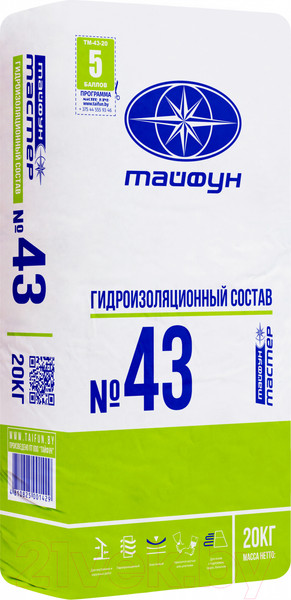 Изображение товара Гидроизоляция цементная Тайфун Мастер №43 (20кг)