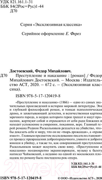 Изображение товара Книга АСТ Преступление и наказание (Достоевский Ф.)