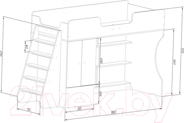 Изображение товара Кровать-чердак детская Можга Капризун 1 со шкафом / Р445 (белый)