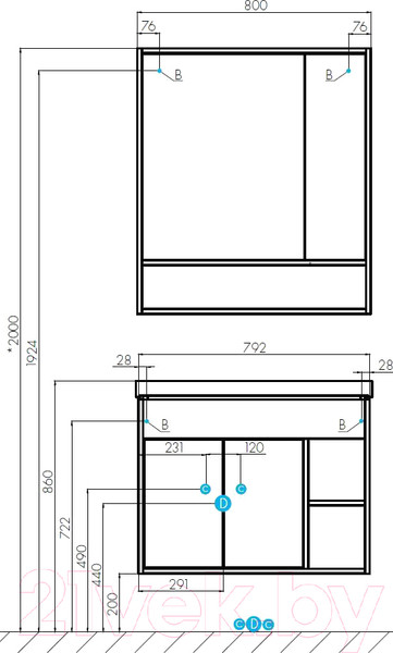 Изображение товара Шкаф с зеркалом для ванной Акватон Флай 80 (1A237702FAX10)