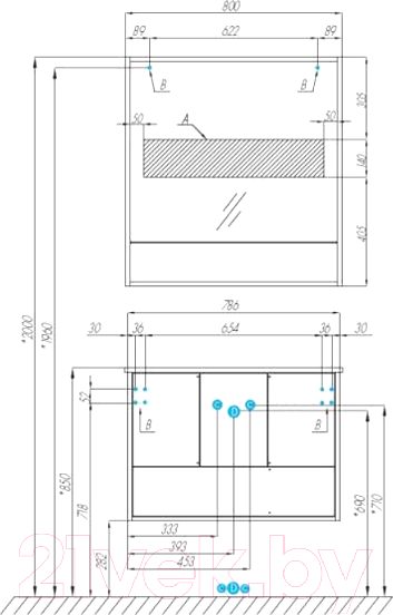 Изображение товара Шкаф с зеркалом для ванной Акватон Ривьера 80 (1A239102RVX20)