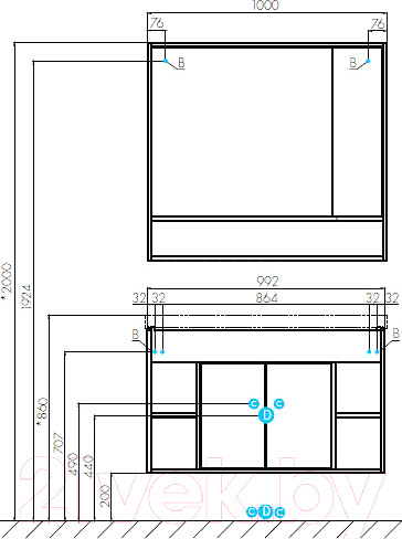 Изображение товара Шкаф с зеркалом для ванной Акватон Флай 100 (1A237802FAX10)