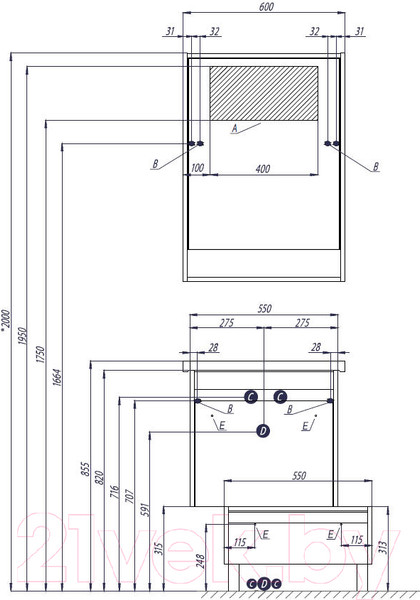 Изображение товара Тумба под умывальник Акватон Капри 60 (1A230101KPDB0)