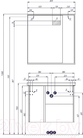Изображение товара Тумба под умывальник Акватон Стоун 80 (1A228201SXC80)