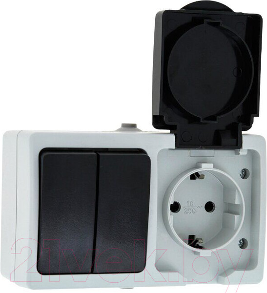 Изображение товара Блок выключатель+розетка КС Дабрабыт ОП 16А IP54 / 74845 (серый)