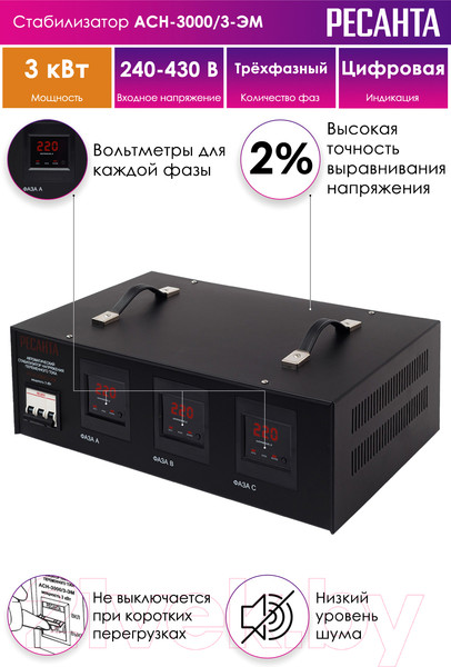 Изображение товара Стабилизатор напряжения Ресанта АСН-3 000/3 (63/4/1)