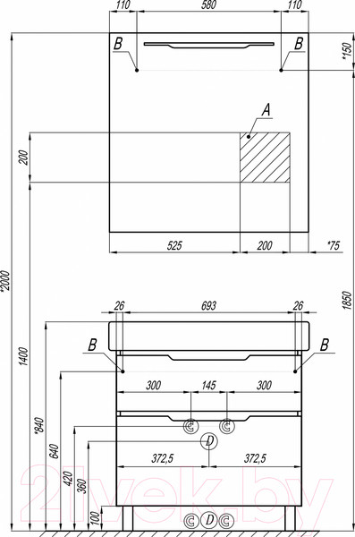Изображение товара Тумба под умывальник Акватон Дакота 80 (1A202901DAAY0)