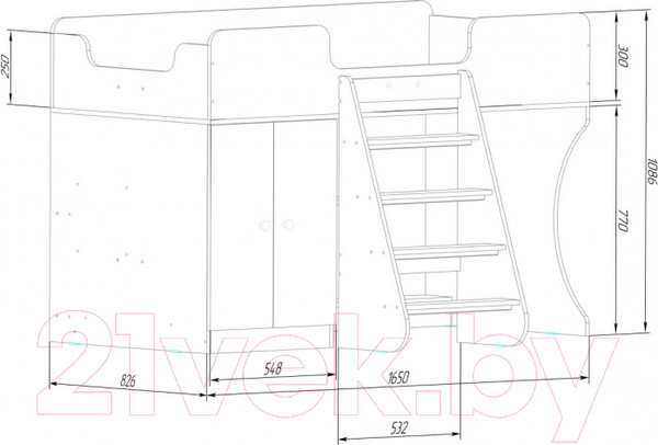 Изображение товара Кровать-чердак детская Можга Капризун 2 со шкафом / Р446 (белый)