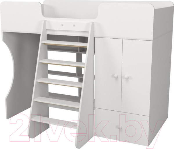 Изображение товара Кровать-чердак детская Можга Капризун 2 со шкафом / Р446 (белый)