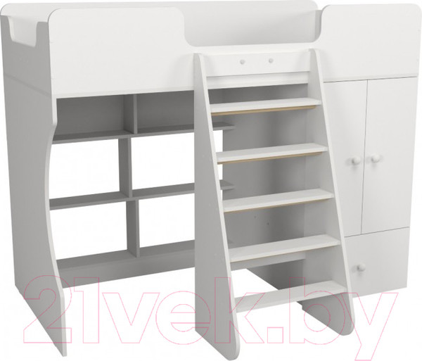 Изображение товара Кровать-чердак детская Можга Капризун 2 со шкафом / Р446 (белый)