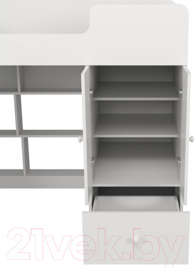 Изображение товара Кровать-чердак детская Можга Капризун 2 со шкафом / Р446 (белый)