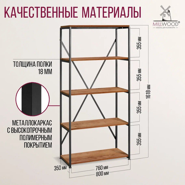 Изображение товара Стеллаж Millwood Neo Loft СН-1 Л (дуб табачный Craft/металл черный)