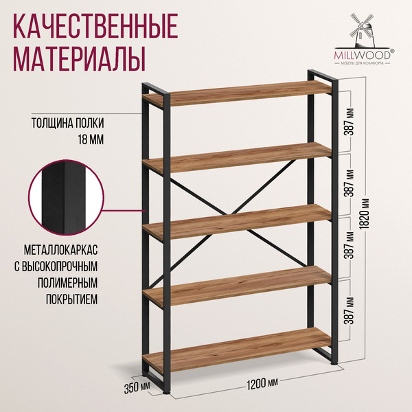 Изображение товара Стеллаж Millwood Neo Loft СН-4 Л (дуб табачный Craft/металл черный)