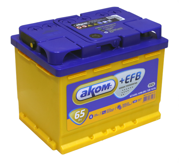 Изображение товара Автомобильный аккумулятор AKOM 6СТ-65 Рус+EFB L+ (65 А/ч)