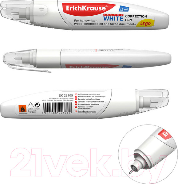 Изображение товара Корректор для текста Erich Krause Techno White Ergo / 22105