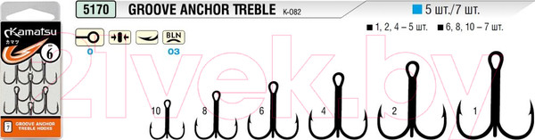 Изображение товара Набор крючков рыболовных KAMATSU Groove Anchor № 06 / 517000306 (7шт)