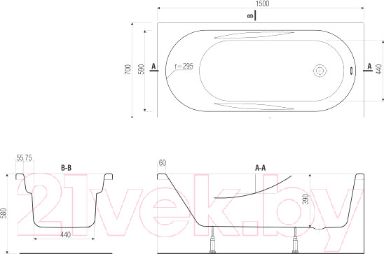 Изображение товара Ванна акриловая Cersanit Mito Red 150x70 / WP-MITO_RED-150-W (без ножек)