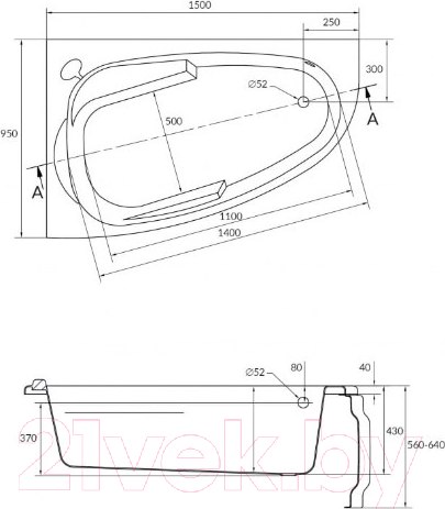 Изображение товара Ванна акриловая Cersanit Joanna 150x95 L (с каркасом)