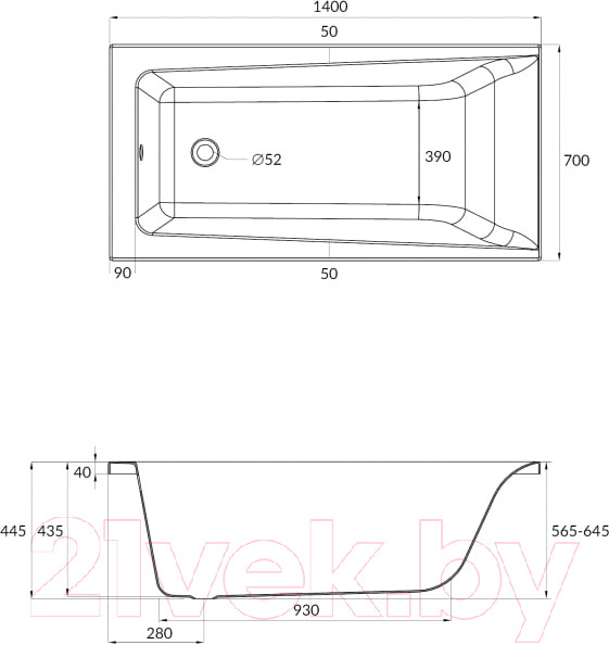 Изображение товара Ванна акриловая Cersanit Lorena 140x70 (с ножками и 2 экрана)