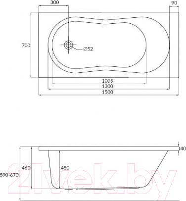 Изображение товара Ванна акриловая Cersanit Nike 150x70 (без ножек)