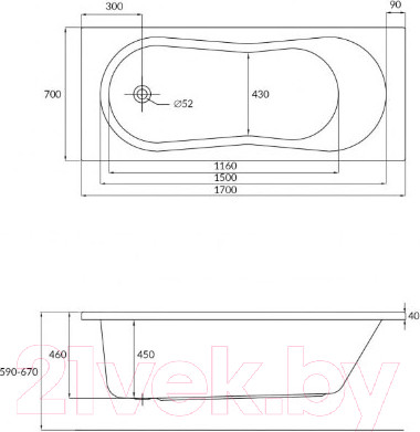 Изображение товара Ванна акриловая Cersanit Nike 170x70 (с каркасом)