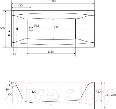 Изображение товара Ванна акриловая Cersanit Virgo 180x80 (без ножек)