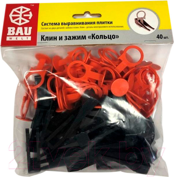 Изображение товара Система выравнивания плитки Bauwelt Клин от 1.4мм + Клипса кольцо / 01601-101040 (40шт+40шт)