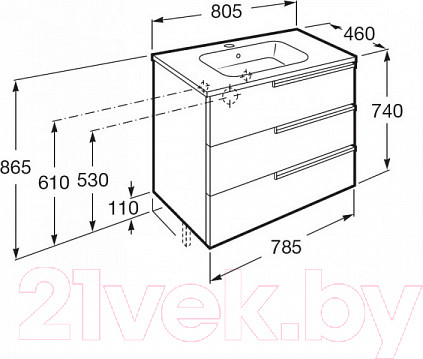 Изображение товара Тумба с умывальником Roca Victoria Nord Ice 80 / 732799C000 + ZRU9302835 (белый, 3 ящика)
