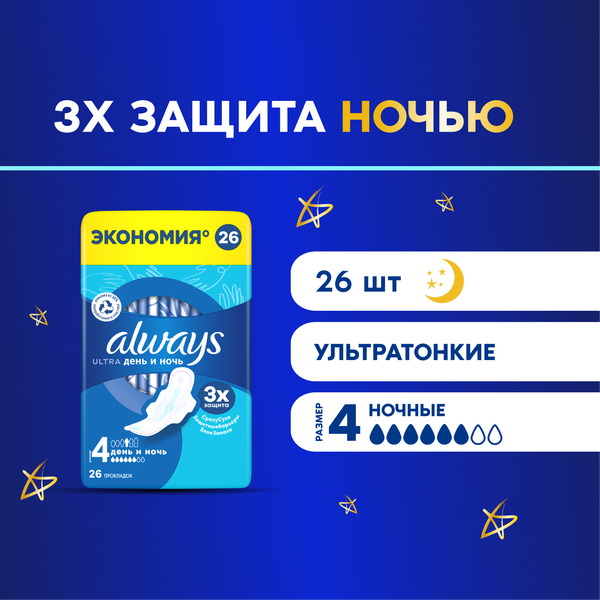 Изображение товара Прокладки гигиенические Always Ultra Night Quatro (26шт, ароматизированные)