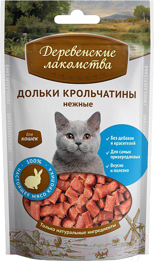 Изображение товара Лакомство для кошек Деревенские лакомства Дольки крольчатины нежные (45г)