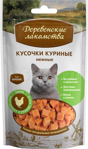 Изображение товара Лакомство для кошек Деревенские лакомства Кусочки куриные нежные (45г)